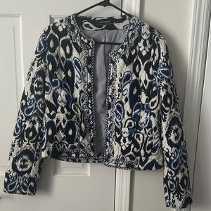 Women's Blue and white ikat pattern Jacket / blazer with embroidery